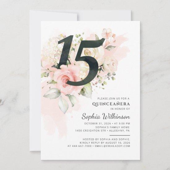 15th Birthday Quinceanera Rustic Floral Watercolor