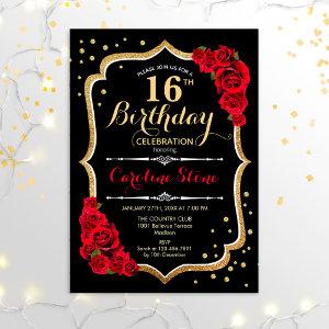 16th Birthday - Black Gold Red Roses