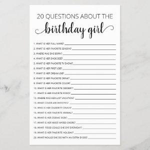 20 Questions about the Birthday Girl Birthday game