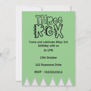 3rd birthday  - threerex dinosaur invite