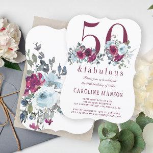 50 and fabulous red burgundy floral 50th birthday