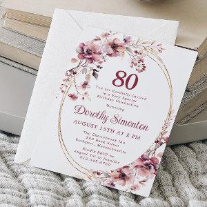 80th Birthday Burgundy Blush Pink Wildflower