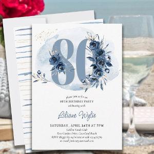 80th Birthday Party Coastal Blue Floral Number 80