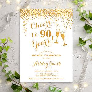 90th Birthday - Cheers To 90 Years Gold White