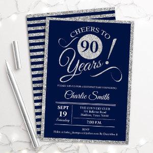 90th Birthday Party - ANY AGE Navy Silver