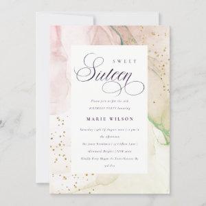 Abstract Pastel Dusky Pink Green Sweet 16 Birthday