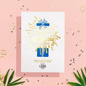Add Logo Blue Gift Box Fireworks Business Birthday Foil