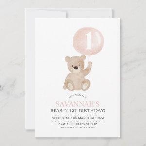 Beary 1st Birthday Bear Pink Balloon
