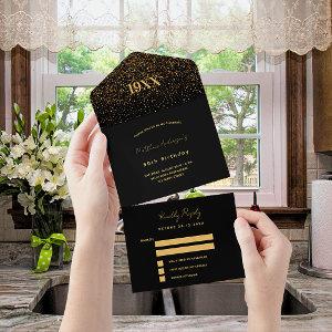 Birthday party black gold confetti RSVP All In One
