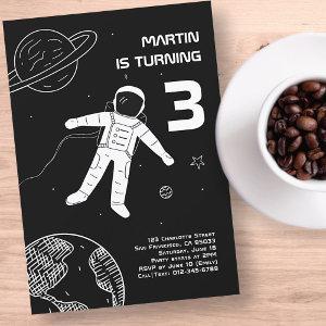 Black and White Modern Astronaut Space Birthday