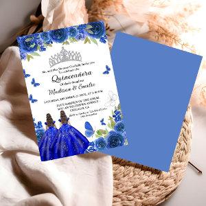 Blue Royal Floral Butterfly Twin Quinceanera