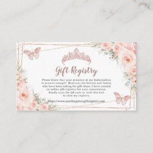 Blush Floral Rose Gold Quinceanera Gift Registry Enclosure Card