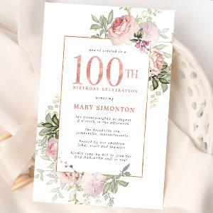 Blush Pink Gold Floral 100th Birthday Party