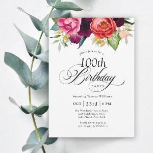 Boho Rustic Watercolor Floral 100th Birthday Party
