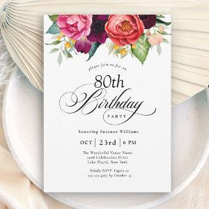 Boho Rustic Watercolor Floral 80th Birthday Party