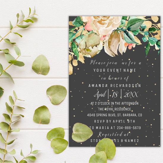 Bridal Birthday Flowers Gold Mint White Watercolor