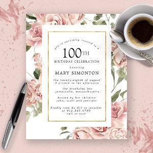 Budget Dusty Pink Rose 100th Birthday Party Invite