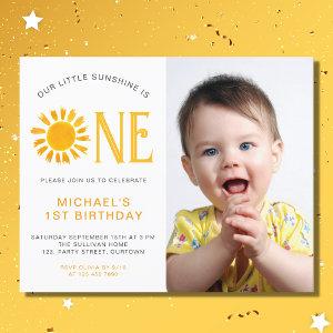 Budget Little Sunshine 1st Birthday Photo Invite