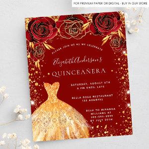 Budget Quinceanera red gold dress social media