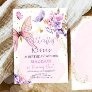 Butterfly Birthday Kisses Purple Floral Pink Girl