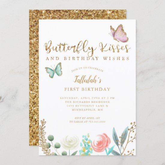 Butterfly Kisses and Birthday Wishes Gold Floral