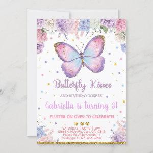 Butterfly kisses birthday wishes girl invite.