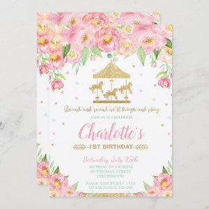Carousel 1st Birthday Pink Floral Gold Girl