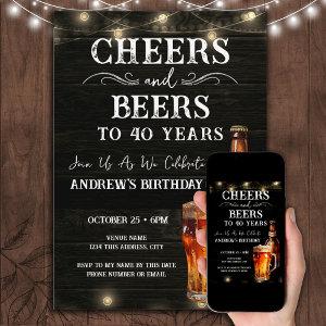 Cheers and Beers 40th Birthday Bar Lights Invitati