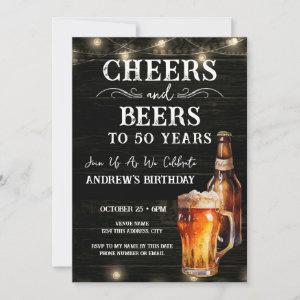 Cheers and Beers 50th Birthday Bar Lights Invitati