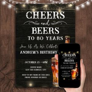 Cheers and Beers 80th Birthday Bar Lights Invitati
