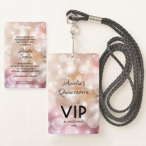 Chic Blush Pink Quinceañera Invite VIP Pass Badge