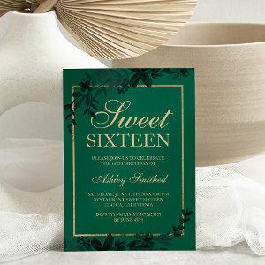 Chic gold typography Floral green leaf Sweet 16