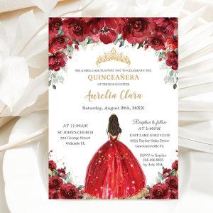 Chic Quinceañera Red Floral Roses Princess Tiara