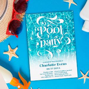 Cool water pool party script swirls teal Sweet 16