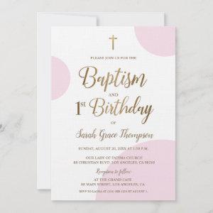 Custom Pink Gold Baby Girl Baptism 1st Birthday