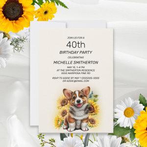 Cute Corgi Dog Sunflowers 40th Birthday