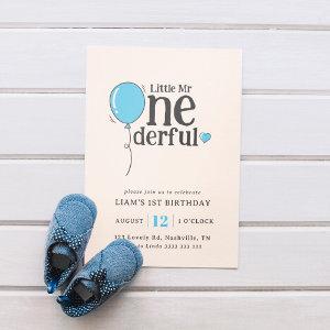 Cute Mr Onederful Soft Blue Balloon 1st Birthday