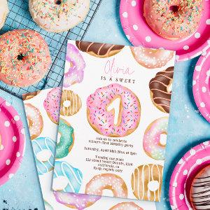 Cute Sweet One watercolor donuts 1st birthday
