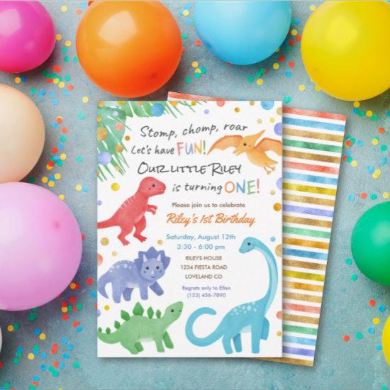 Dinosaur 1st Birthday  Colorful Cute