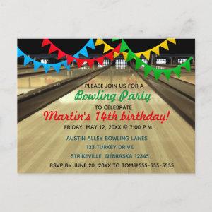 Editable Bowling Alley Lane Birthday Party  Postcard