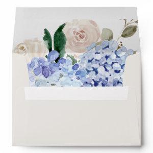 Elegant Blue Hydrangea | Cream Wedding  Envelope