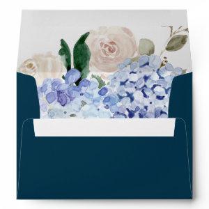 Elegant Blue Hydrangea | Navy Wedding  Envelope
