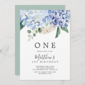 Elegant Blue Hydrangea White First Birthday Party