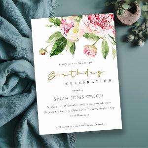 Elegant Soft Blush Floral Peony Any Age Birthday