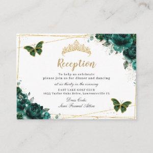 Emerald Floral Butterflies Quinceañera Reception Enclosure Card