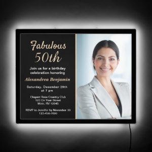 Fabulous 50th Birthday Photo Black Gold Invite LED Sign