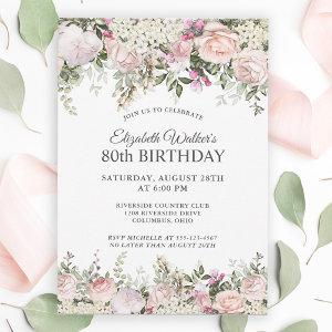 Feminine Pink Roses Floral 80th Birthday Party