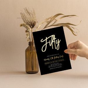 Fifty | Black Chic Script 50th Birthday Party Foil