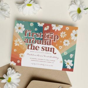 First Trip Around the Sun | Retro Daisy Rainbow