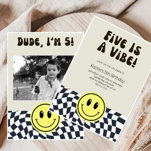 Five is Vibe | Boys Happy Face Kids 5th Birthday